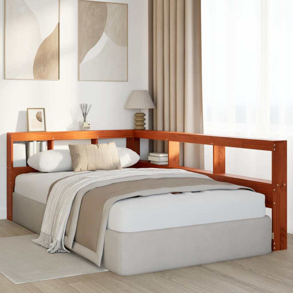 Cabecero cama estantería forma L marrón encerado 120 cm M 3