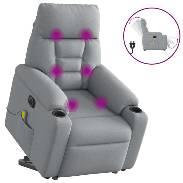 Sillón de masaje eléctrico reclinable elevable tela gris claro D