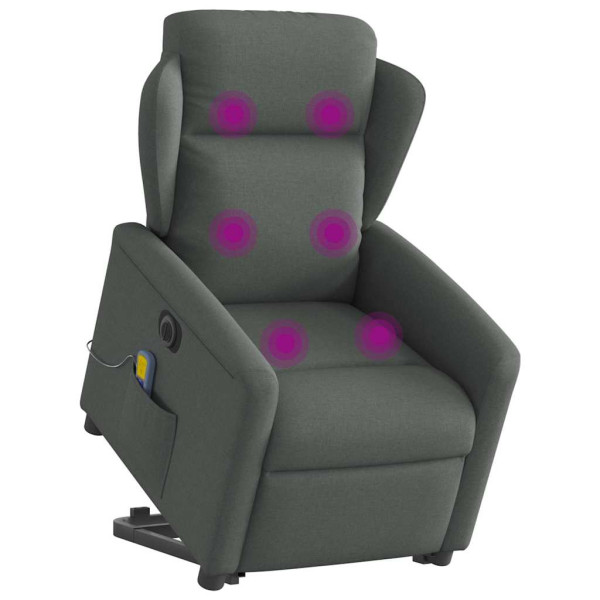 Sillón de masaje eléctrico reclinable elevable tela gris oscuro M 3