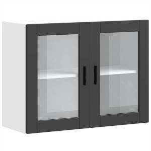 Armario de pared para cocina con puerta de cristal Porto negro H