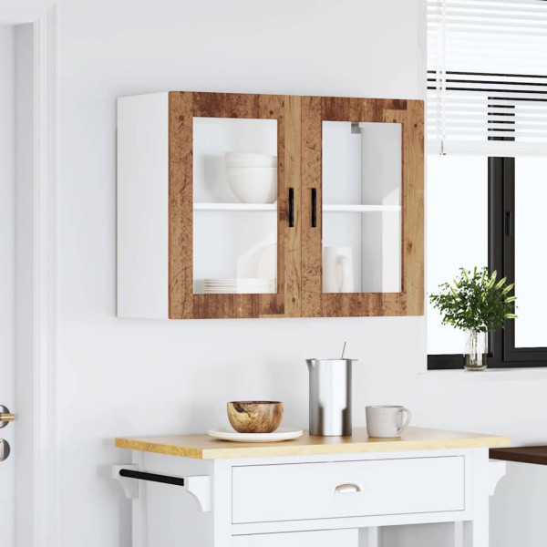 Armario de pared para cocina puerta cristal Porto madera vieja M 4