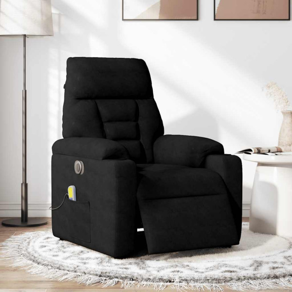 Sillón reclinable de masaje eléctrico tela de microfibra negro M 2
