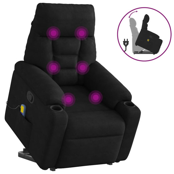 Sillón reclinable de masaje elevable tela de microfibra negro D