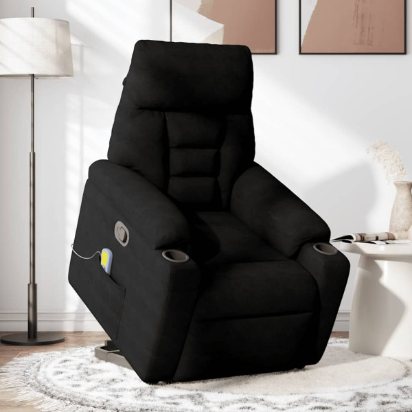 Sillón reclinable de masaje elevable tela de microfibra negro M 2