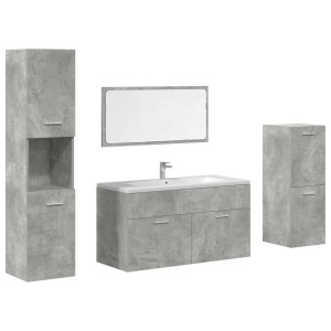 Juego muebles de baño 4 pzas madera contrachapada gris hormigón H