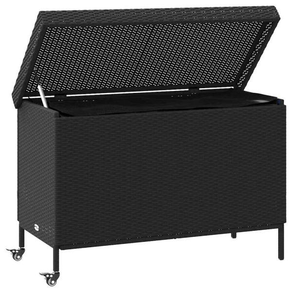 Caja almacenaje jardín ruedas ratán sintético negro 110x55x73cm M 3