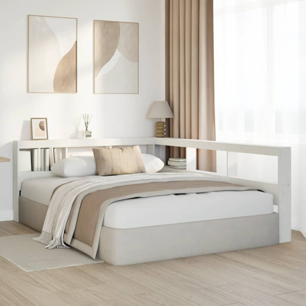 Estante cabeceira forma de L 135 cm madeira pinho maciça branco M 3