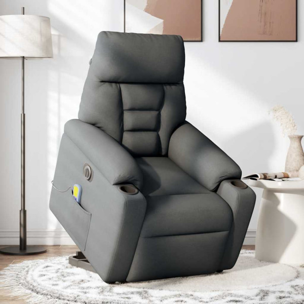 Sillón de masaje eléctrico reclinable elevable tela gris oscuro M 2