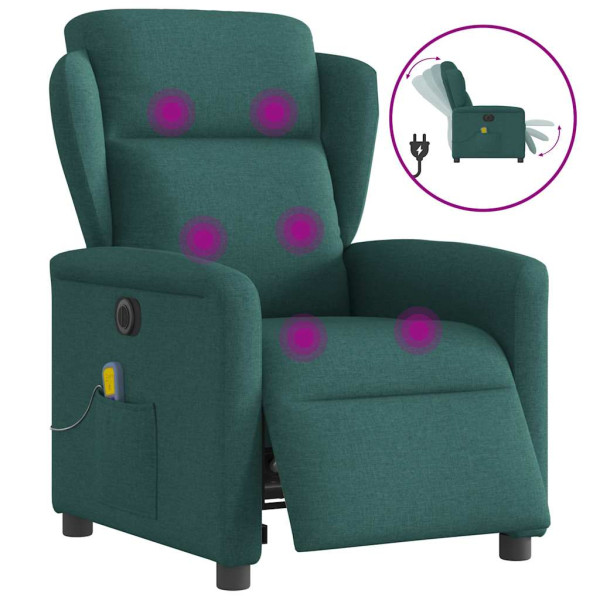 Sillón reclinable de masaje eléctrico tela verde oscuro D