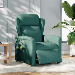 Sillón reclinable de masaje eléctrico tela verde oscuro H
