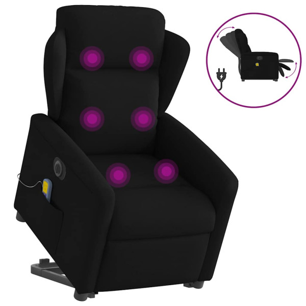 Sillón de masaje eléctrico reclinable elevable tela negro D