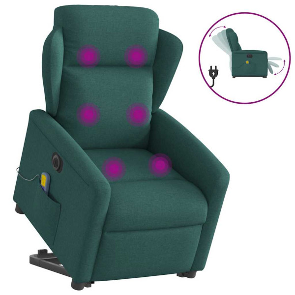 Sillón masaje eléctrico reclinable elevable tela verde oscuro D