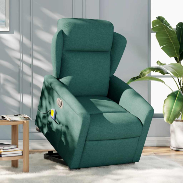 Sillón masaje eléctrico reclinable elevable tela verde oscuro M 2