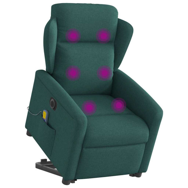 Sillón masaje eléctrico reclinable elevable tela verde oscuro M 3