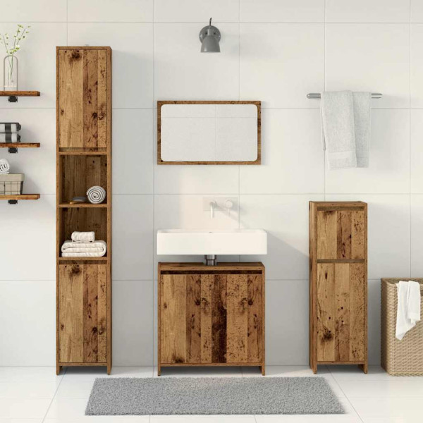 Juego de muebles de baño 4 piezas madera ingeniería envejecida M 3