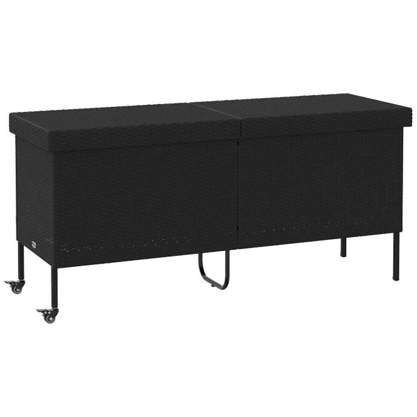 Caja almacenaje jardín ruedas ratán sintético negro 160x55x75cm D