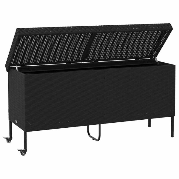 Caixa de arrumação jardim com rodas 160x55x75 cm vime PE preto M 4