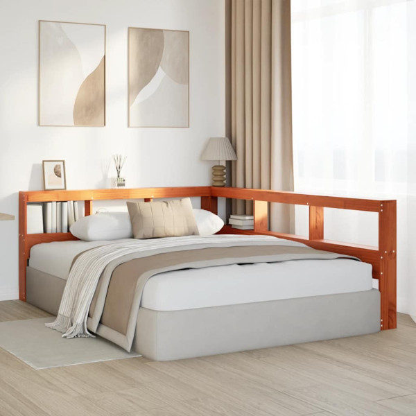 Cabecero cama estantería forma L marrón encerado 135 cm M 3