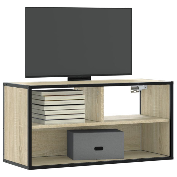 Mueble TV madera ingeniería y metal roble Sonoma 80x31x39.5 cm D