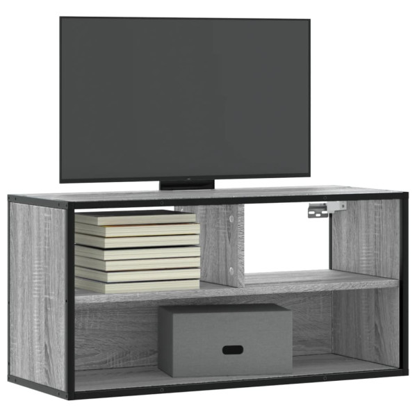 Mueble TV madera ingeniería y metal roble ahumado 80x31x39.5 cm D