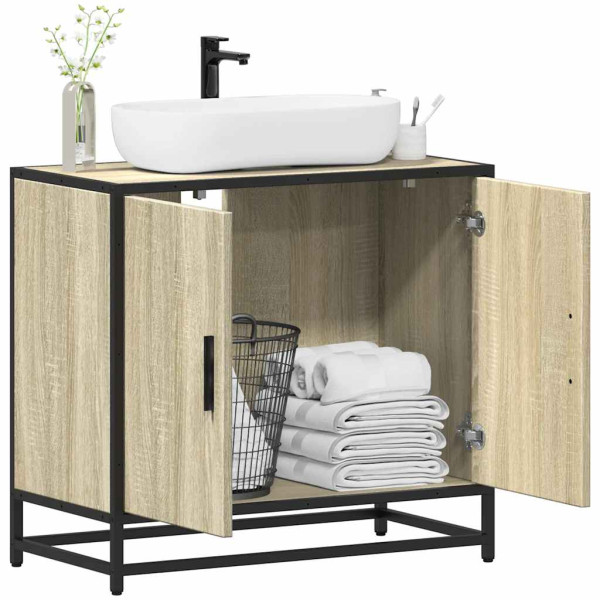 Armario de lavabo de baño madera roble Sonoma 65x33x60 cm D
