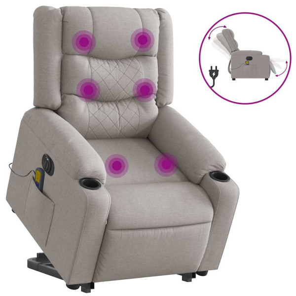 Sillón de masaje eléctrico reclinable elevable tela gris nube M 4