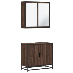 Set de muebles baño 2 pzas madera contrachapada marrón roble H
