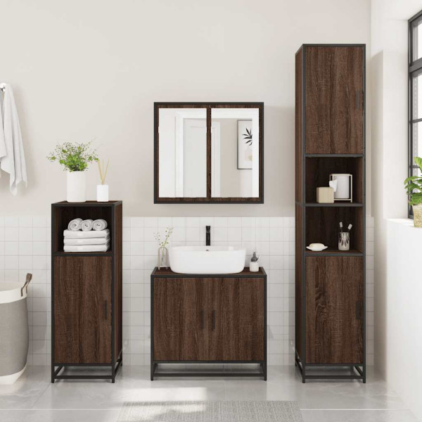 Set de muebles baño 2 pzas madera contrachapada marrón roble M 4