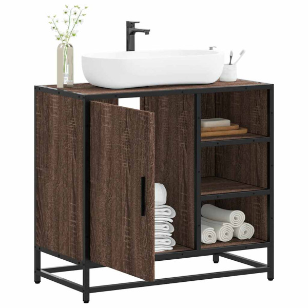 Mueble de lavabo madera de ingeniería roble marrón 65x33x60 cm D
