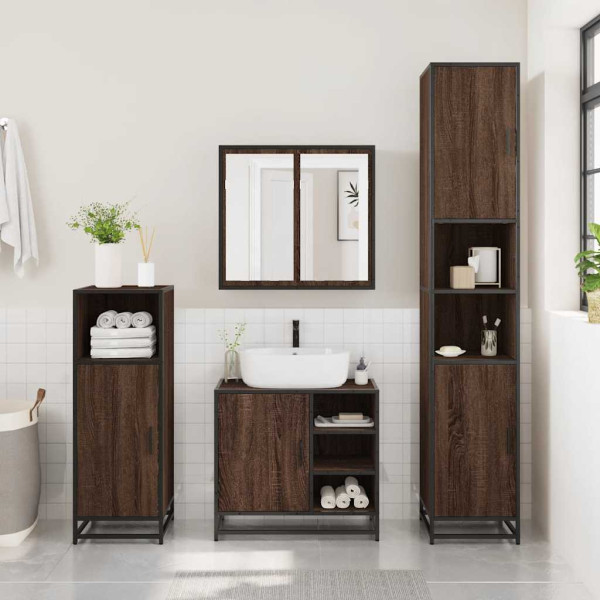 Mueble de lavabo madera de ingeniería roble marrón 65x33x60 cm M 3