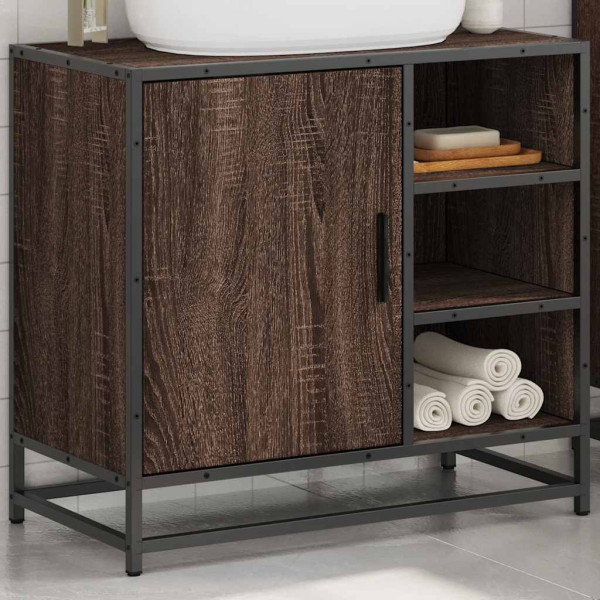 Mueble de lavabo madera de ingeniería roble marrón 65x33x60 cm M 4