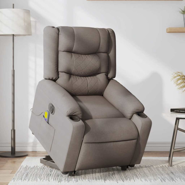 Sillón de masaje eléctrico reclinable elevable tela taupé M 3