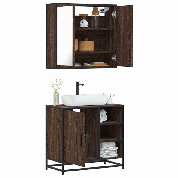 Set de muebles baño 2 pzas madera contrachapada marrón roble D