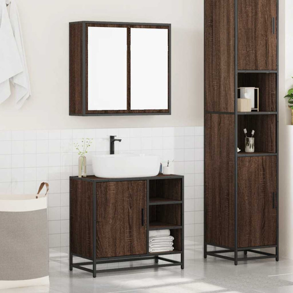 Set de muebles baño 2 pzas madera contrachapada marrón roble M 3