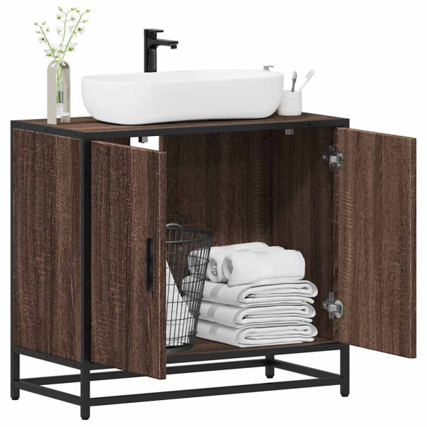 Mueble de lavabo madera de ingeniería roble marrón 65x33x60 cm D