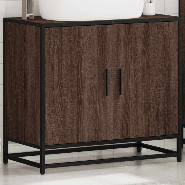 Mueble de lavabo madera de ingeniería roble marrón 65x33x60 cm M 4
