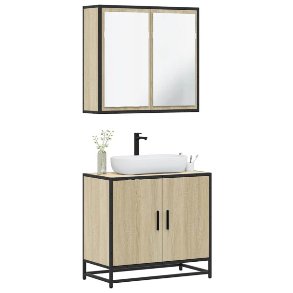 Set de muebles de baño 2 pzas madera contrachapada roble Sonoma D