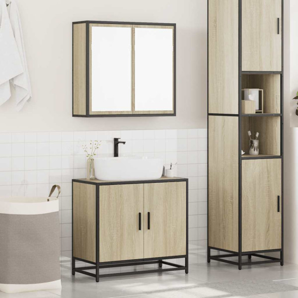 Set de muebles de baño 2 pzas madera contrachapada roble Sonoma M 3