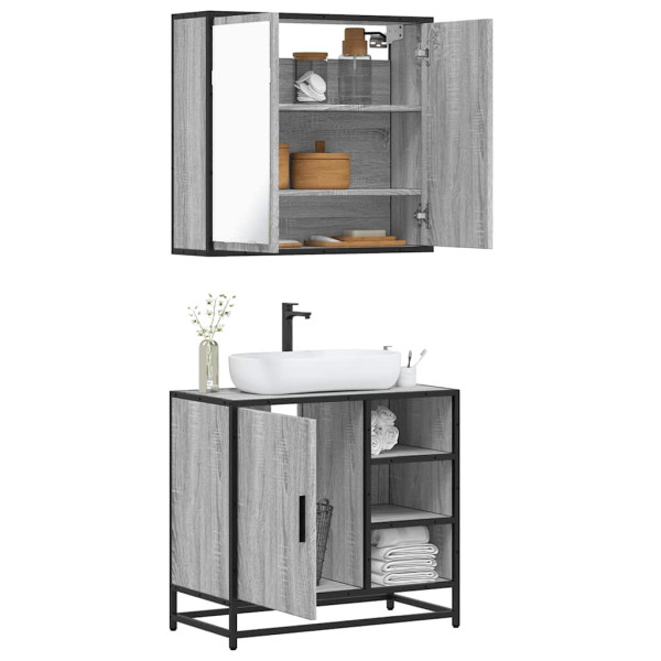 Set de muebles de baño 2 pzas madera contrachapada gris sonoma D