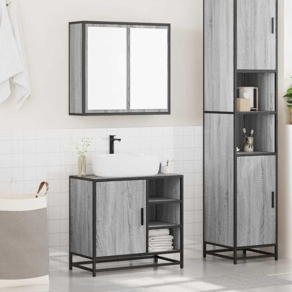 Set de muebles de baño 2 pzas madera contrachapada gris sonoma M 3