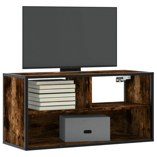 Mueble TV metal y madera contrachapada roble humo 80x31x39.5 cm D