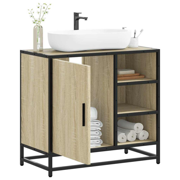 Armario de lavabo de baño madera roble Sonoma 65x33x60 cm D