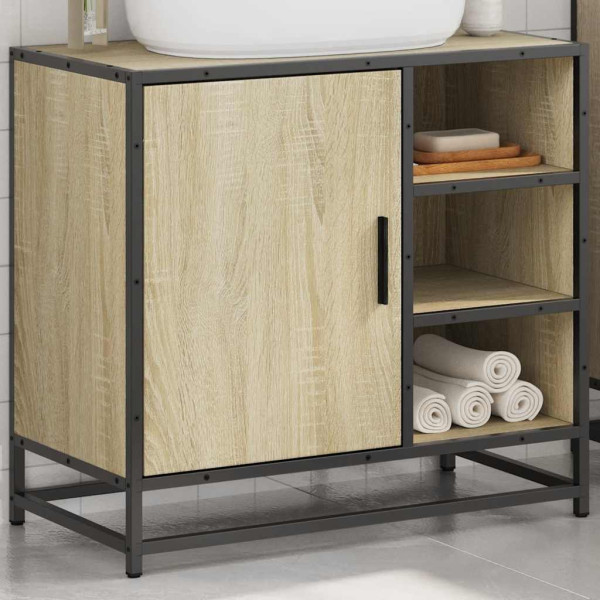 Armario de lavabo de baño madera roble Sonoma 65x33x60 cm M 4