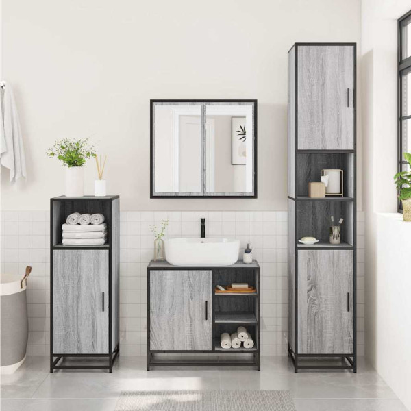 Mueble lavabo baño madera contrachapada sonoma gris 65x33x60 cm M 3