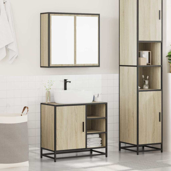 Set de muebles de baño 2 pzas madera contrachapada roble Sonoma M 3