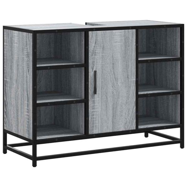 Armario lavabo baño madera ingeniería gris Sonoma 80x33x60 cm M 2