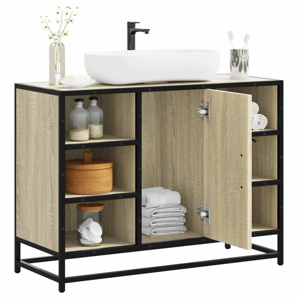 Armario lavabo baño madera ingeniería roble Sonoma 80x33x60 cm D