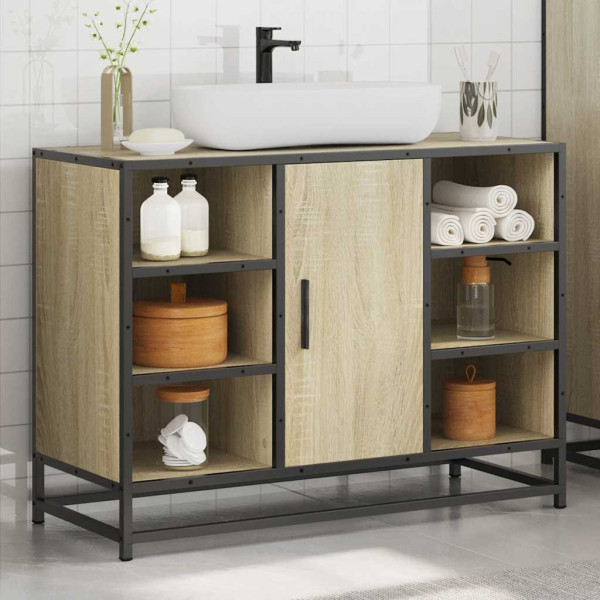 Armario lavabo baño madera ingeniería roble Sonoma 80x33x60 cm M 4