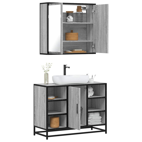 Set de muebles de baño 2 pzas madera contrachapada gris sonoma D