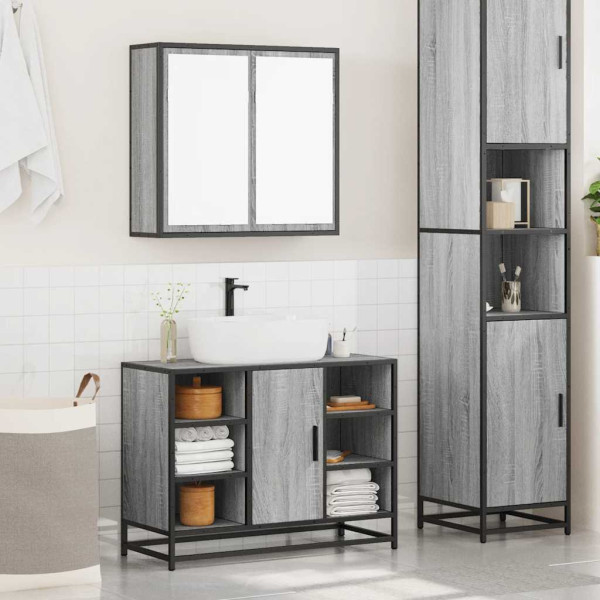 Set de muebles de baño 2 pzas madera contrachapada gris sonoma M 3